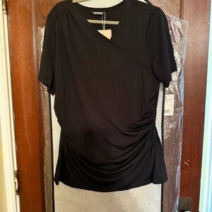 BloomChic Black Draped Women's Blouse